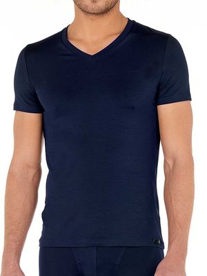 HOM - T-Shirt V-neck - Tencel Soft - navy, Maat:M