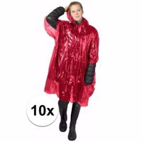 10x wegwerp regenponcho rood One size  -