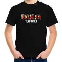 Zwart t-shirt Belgium / Belgie supporter EK/ WK voor kinderen - thumbnail