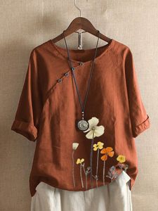 Floral 3/4 Sleeve Casual Round Neck Top