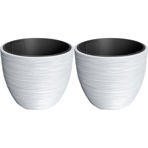 Plantenpot/bloempot Furu Stripes - 2x - buiten/binnen - kunststof - wit - D47 x H47 cm