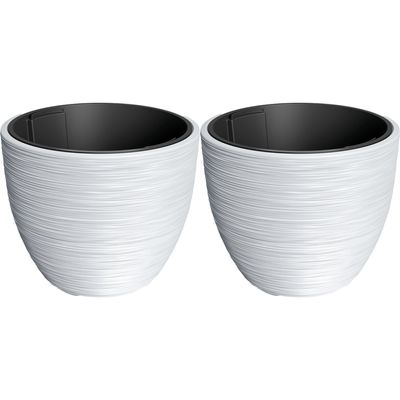 Plantenpot/bloempot Furu Stripes - 2x - buiten/binnen - kunststof - wit - D47 x H47 cm