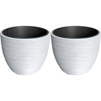 Plantenpot/bloempot Furu Stripes - 2x - buiten/binnen - kunststof - wit - D47 x H47 cm - thumbnail