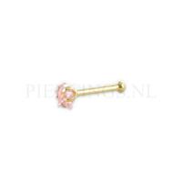 Neusstud goud 14 karaat bloem kristal roze