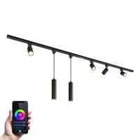Taros Railverlichting Pakket - Recht - 2x 1 m rail - 4 railspots - 2 hanglamp - Incl. RGBWW GU10 - IP20 - Modulair - 230V