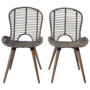 The Living Store Set van 6 Eetstoelen - Natuurlijk Rattan - Bruin - 48 x 64 x 85 cm