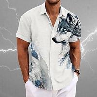 Wolf Vintage Casual Voor heren Overhemd Overhemd met knopen Korte mouw Dagelijks Hawaii Vakantie Zomer Lente Strijkijzer Overhemden met kraag Dichtknopen 3D-afdrukken Dun blauw Bruin Grijs Polyester Lightinthebox