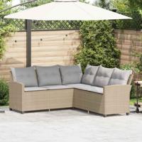 Loungebank met kussens L-vormig poly rattan beige Loungebank met kussens L-vormig poly rattan beige