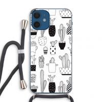 Cactusmotief: iPhone 12 mini Transparant Hoesje met koord