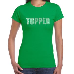 Glitter t-shirt groen Topper rhinestones steentjes voor dames - Glitter shirt/ outfit
