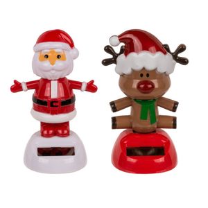 Out of the Blue - Solar bewegende kerst figuren - set 2x st - kerstman en rendier - 10,5 cm