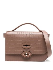 Zanellato Ella embossed crocodile effect cross body bag - Marron