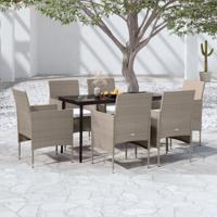 7-delige Tuinset met kussens beige en zwart