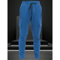 Men's Grey Cotton Cargo Jogger Pants with Drawstring Waist Blue / XXXL