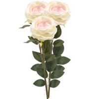 Kunstbloem roos Joelle - 3x - creme - 65 cm - decoratie bloemen