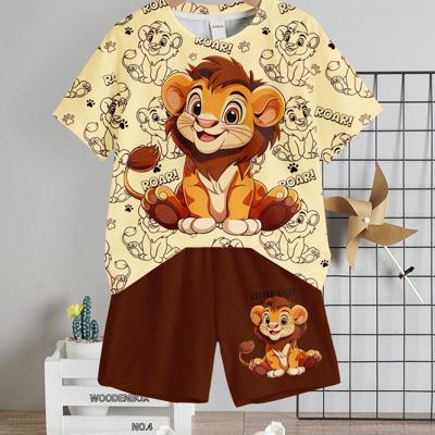 Boys' Cartoon Bear Print Short Sleeve Shirt and Shorts Set White-14 / 5Y