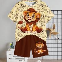 Boys' Cartoon Bear Print Short Sleeve Shirt and Shorts Set White-14 / 5Y