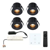Set van 4 Olivia LED Mini Inbouwspots met Trafo en Muurdimmer - 12 Volt 3 Watt 150 lumen - Dimbaar - Verzonken - Plat 36mm - 2700K - IP44 waterdicht - Zwart