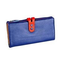 3572 Litchi textuur lederen rits Lady portemonnee grote-capaciteit portemonnee (Sapphire Blue)