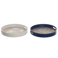 Snackdienblad DKD Home Decor Blauw Wit 35 x 35 x 5 cm Hout MDF (2 Stuks) - thumbnail