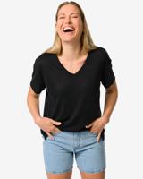 HEMA Dames T-shirt Evie Met Linnen Zwart (zwart)
