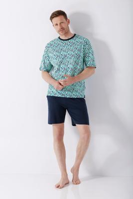 Hajo heren shortama turquoise blokjespatroon