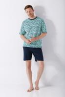 Hajo heren shortama turquoise blokjespatroon