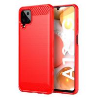 Samsung Galaxy A12 Geborsteld TPU Hoesje - Koolstofvezel - Rood