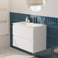 Saqu Gaia badmeubel incl. glans witte keramische wastafel 80x51x61cm mat wit - witte greeplijst