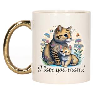 Cadeau koffie/thee mok mama - gouden oor - I love you - poes/kat - 300 ml - Moederdag