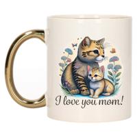 Cadeau koffie/thee mok mama - gouden oor - I love you - poes/kat - 300 ml - Moederdag Cadeau koffie/thee mok mama - gouden oor - I love you - poes/kat - 300 ml - Moederdag