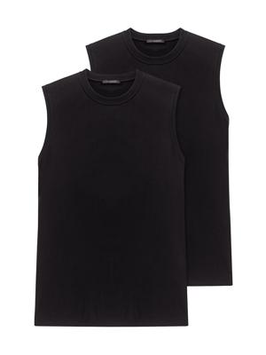 Schiesser - 2p Shirt 0/0 - American - zwart, Maat:S
