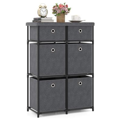 Kast met Lades Opbergtabel met Metalen Frame en Opvouwbare Stoffen Containers Grijs