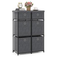 Kast met Lades Opbergtabel met Metalen Frame en Opvouwbare Stoffen Containers Grijs