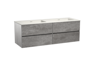 Storke Edge zwevend badmeubel 150 x 52 cm beton donkergrijs met Mata dubbele wastafel in mat witte solid surface