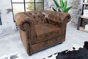 Chesterfield fauteuil 110cm antiekbruin met knoopstiksel en veerkern - 17383