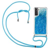 Lunso - Backcover hoes met koord - Samsung Galaxy S21 Plus - Glitter Blauw - thumbnail