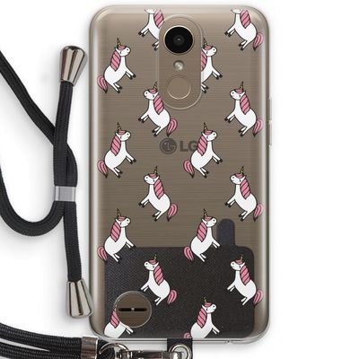 Eenhoorns overal: LG K10 (2017) Transparant Hoesje met koord