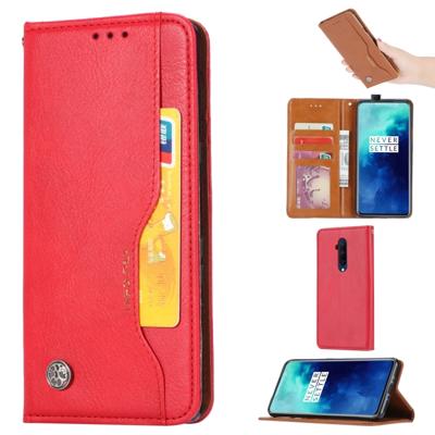 Voor OnePlus 7T Pro Knead huidtextuur horizontale Flip lederen draagtas met foto frame & houder & kaartsleuven & portemonnee (rood)