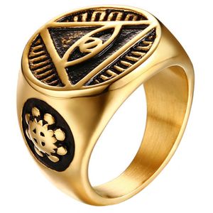Edelstaal zegelring voor mannen Eye Of Providence Gold-19mm