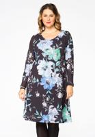 Yoek Jurk A-lijn FLOWERS | Blauw | Maat 50/52