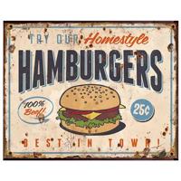 Clayre & Eef Tekstbord 25x20 cm Beige Ijzer Hamburger Food Wandbord - thumbnail