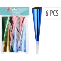 Feest/party toeters - set 6x stuks - metallic papier - 12 cm - feestartikelen verjaardag - Roltongen