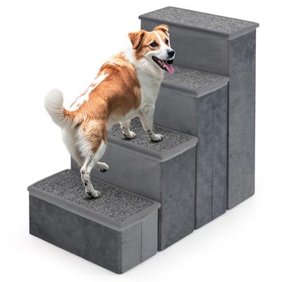 4 Treden Opvouwbaar Huisdiertrap met Opbergruimte voor Kleine Grote Oudere Honden tot 50 kg Antislip Hondenhelling Kattentrap