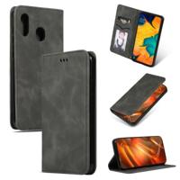 Retro huid voelen Business magnetische horizontale Flip lederen case voor Samsung Galaxy A20 & A30 (donkergrijs)