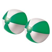 Impression Strandbal - 2x - opblaasbaar - zwembad speelgoed - groen/wit - D26 cm
