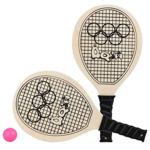 Actief speelgoed tennis/beachball setje houtkleurig met tennisracketmotief   -