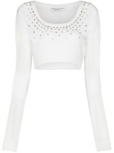 Alessandra Rich pull crop à ornements en cristal - Blanc