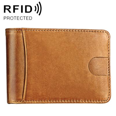 KB186 Antimagnetic RFID Mini Crazy Horse Texture Leather Billfold Card Wallet for Men and Women (Yellowish-brown)
