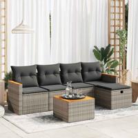 6-delige Loungeset met kussens poly rattan grijs